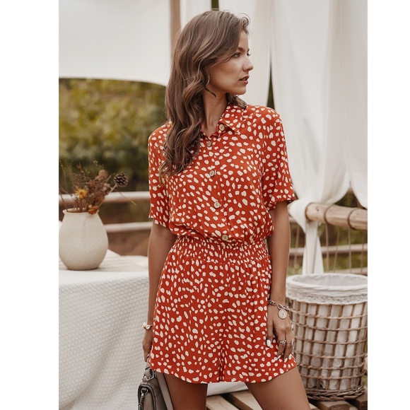 Spotted Print Button Front Boho Romper - Picture 5 of 9